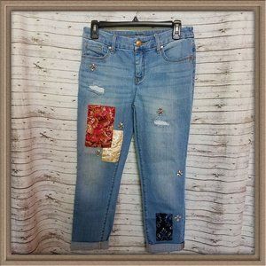 EUC Chico's distressed and embellished ankle jeans